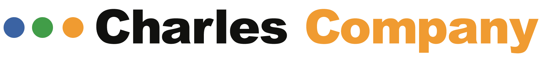 Orange background with the name "Charles" in black text. Two small circles, one blue and one green, are to the left of the text.